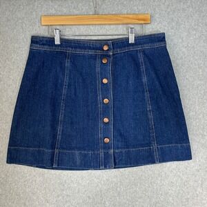 Madewell Womens 14 Button Front Denim Mini Skirt Dark Wash Blue Academic Preppy